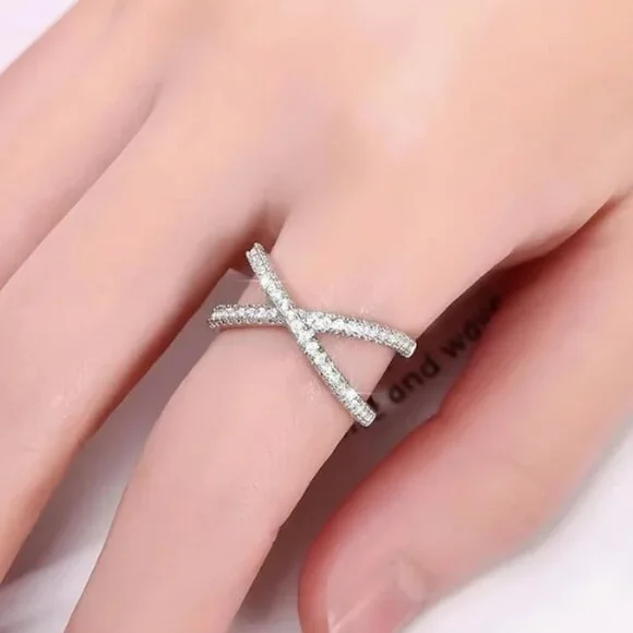 925 Sterling Silver Diamond Cross Infinity Ring X Ring